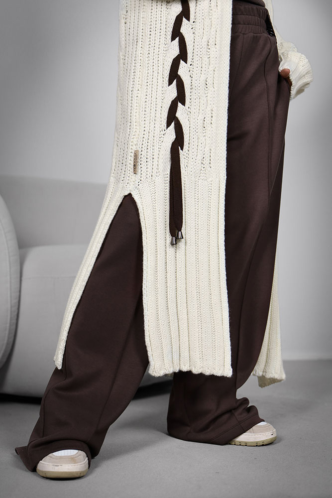 Kardigan damski - Long Pleciony Warkocz